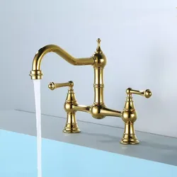 Kitchen Sink Tap Rotation Total Brass Lead Free Classical Double Lever Kitchen Sink Tap Mixer Gold Chrome American Style