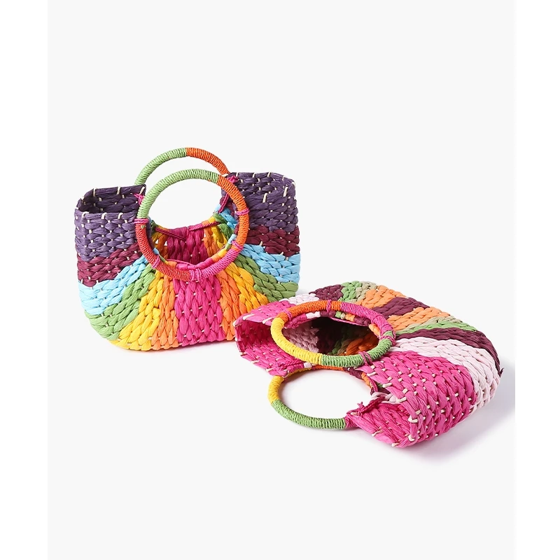 SummerNewRainbowColorStrawBagDesignColourfulContrastingColors