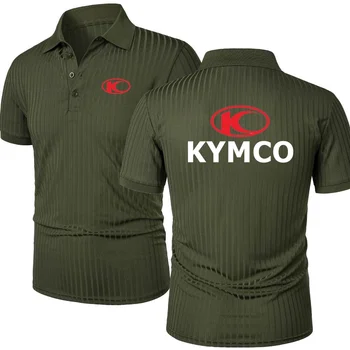 Polo Kymco T-shirt a maniche corte a righe ad alta elasticità Slim Fit Muscle T-shirt da allenamento fitness da uomo POLOS traspiranti per moto