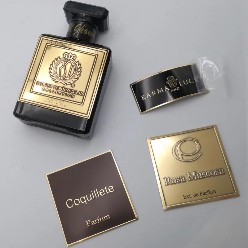 CustomAluminumEmbossedBottleLabelMetalLogoperfumeMetalSticker