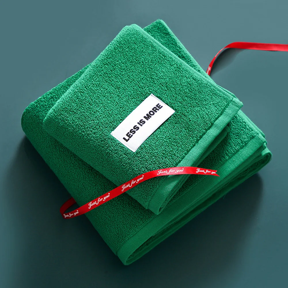 Solid Color Cotton Bath Towel Soft Thick Absorbent Face Shower Towels Set for Adults Kids Home Bathroom Shower Spa Swim Green