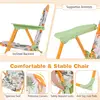 Kids Outdoor Table and Chair Set with 2 Folding Chairs and Height Adjustable Umbrella-Yellow