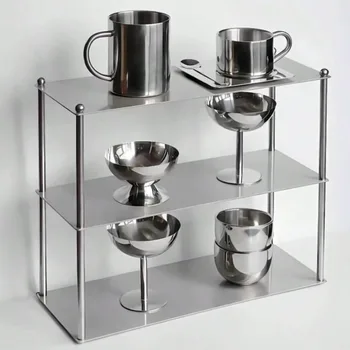 Scaffali minimalisti in acciaio inossidabile Scaffale di stoccaggio a tre strati Organizzatore di tazze vintage Scaffale di stoccaggio per cosmetici Accessori da cucina