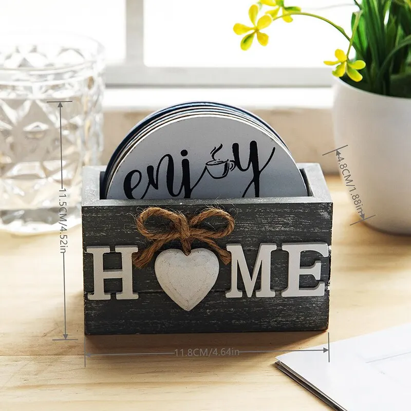 Home Love Wooden Coaster Set: Insulated, Anti-Scald Kitchen & Tableware Decor Accessory