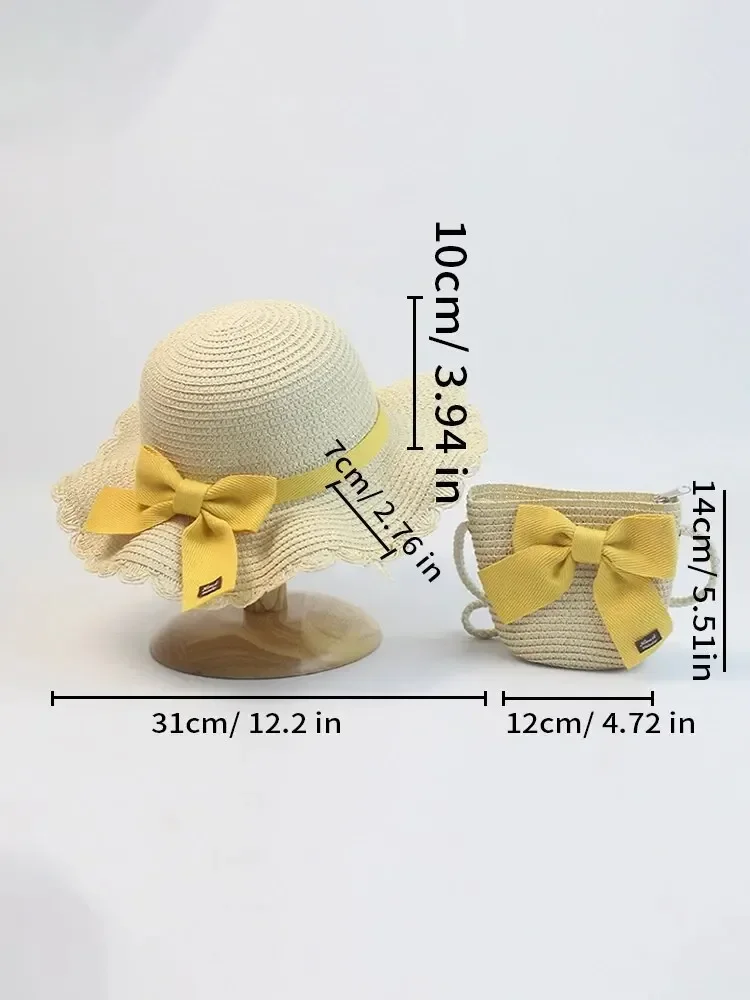 Hat And Bag Set Summer Bow Sweet And Cute Sunshade Sun Hat For Children Straw Cap Beach For Summer sun hat sun protection hat