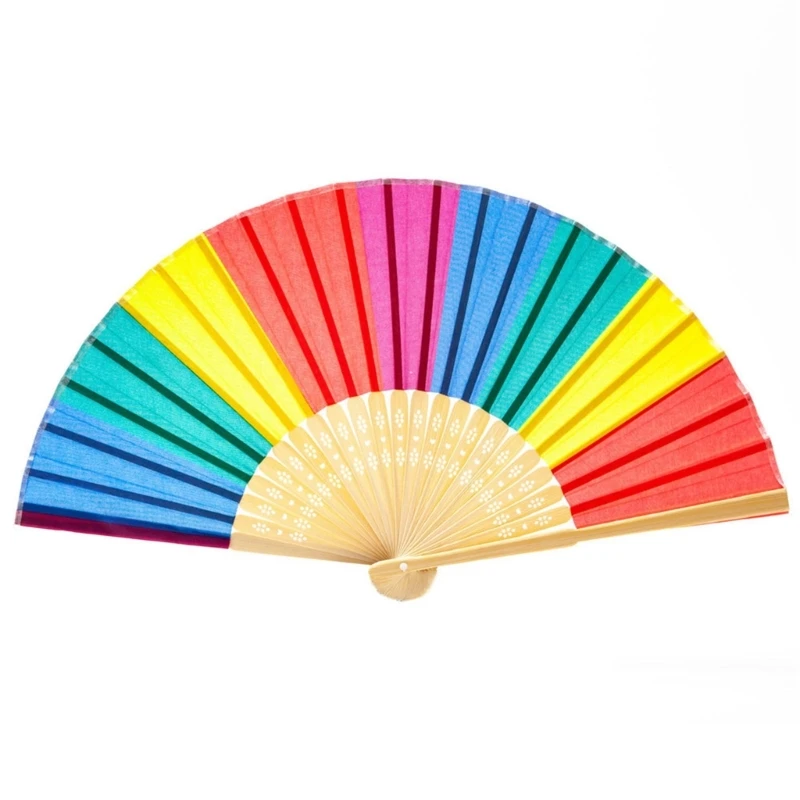 

Y1UB Rainbow Hand Fan Colorful Hand Held Fan Chinease Folding Hand Fan Hand Raves Fan