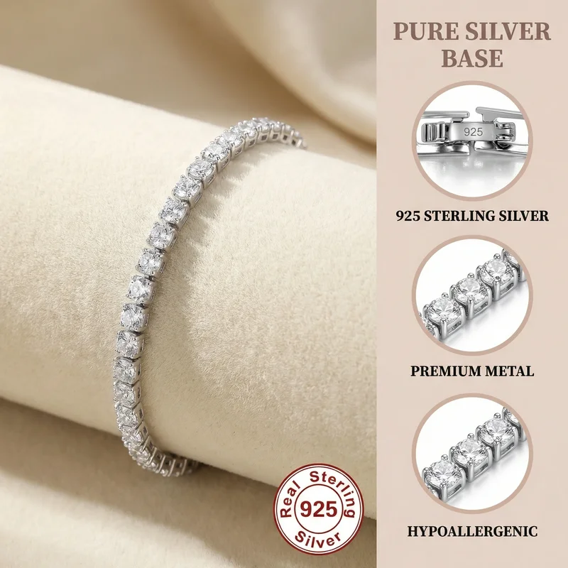 Lihong S925 Sterling Silver Bracelet Zirconia Tennis Ball