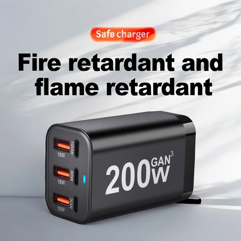 200W 6-Port USB-C GaN Fast Charging Desktop Power Adapter