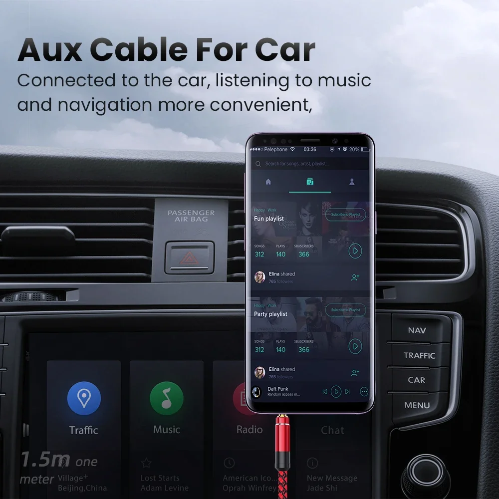 3.5mm Audio Cable Nylon Braided AUX Cord 1.5M for Car Headphones Phone MP3 Player and Speaker Headset Extension