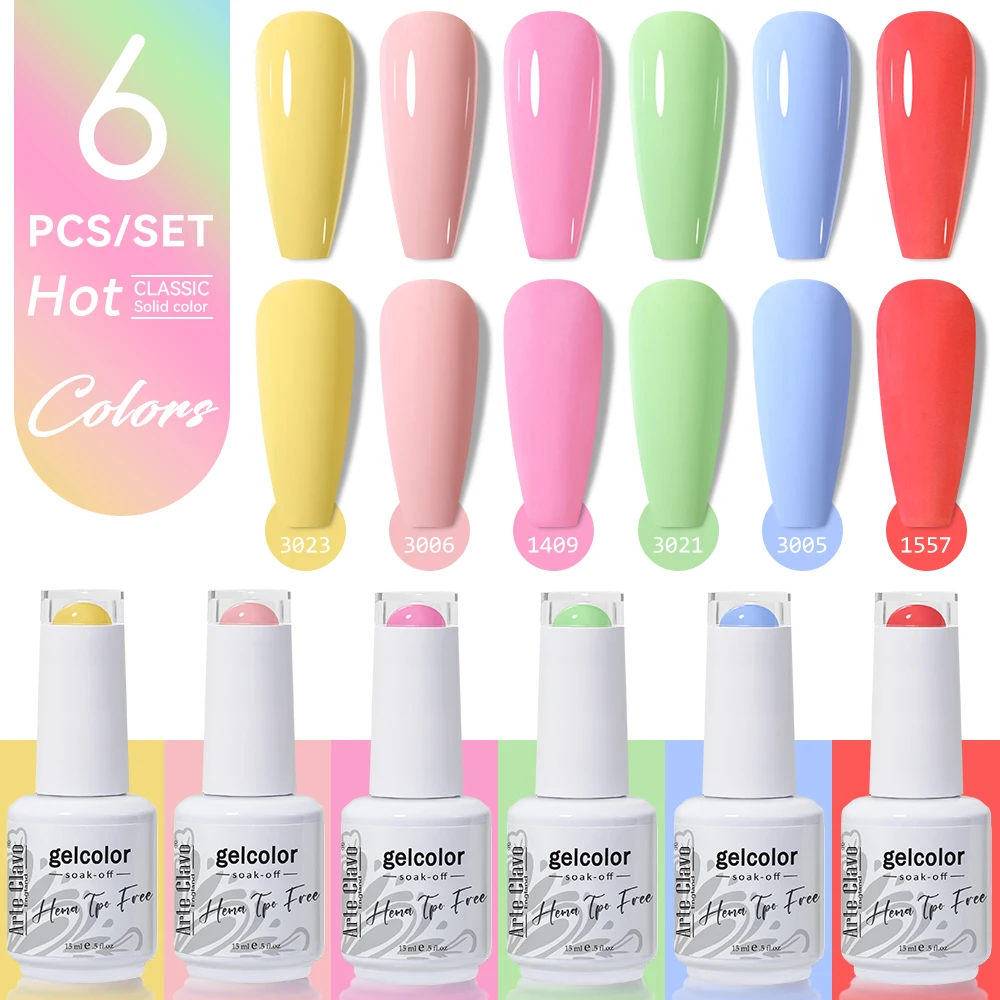 아르테 클라보 15ml 젤 폴리쉬 세트 6개 HEMA TPO 프리 쏙 오프 UV LED 네일 바니쉬 키트 롱래스팅 매니큐어 젤 네일아트 살롱용