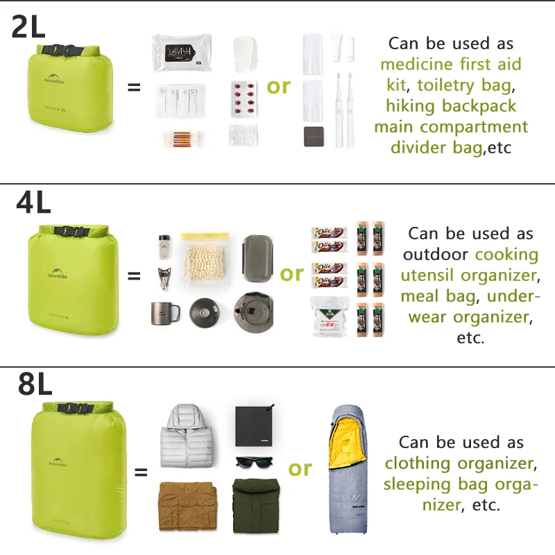 Naturehike waterproof dry bag 2L 4L 8L nylon camping trekking swimming rafting kayaking bag