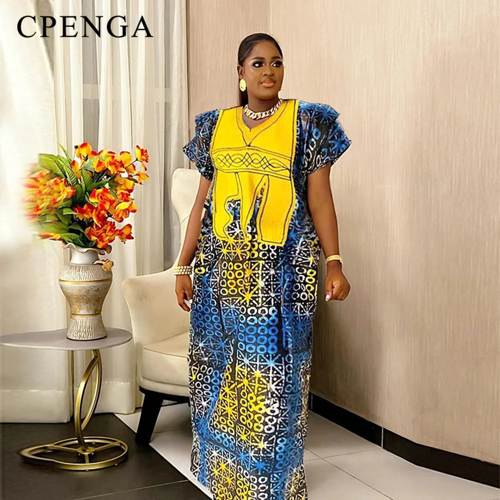 2023 Print African Maxi Dress for Women Elegant Lady Wedding Evening Party Gown Plus Size Africa Ankara Dashiki Kaftan Clothes