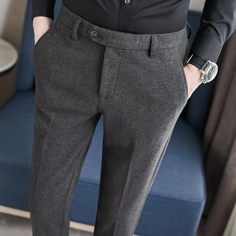 Business Casual Plaid Trousers for Men, Thickened and Warm Wool Material, Slim Fit, Suitable for Autumn and Winter. 28-36 2