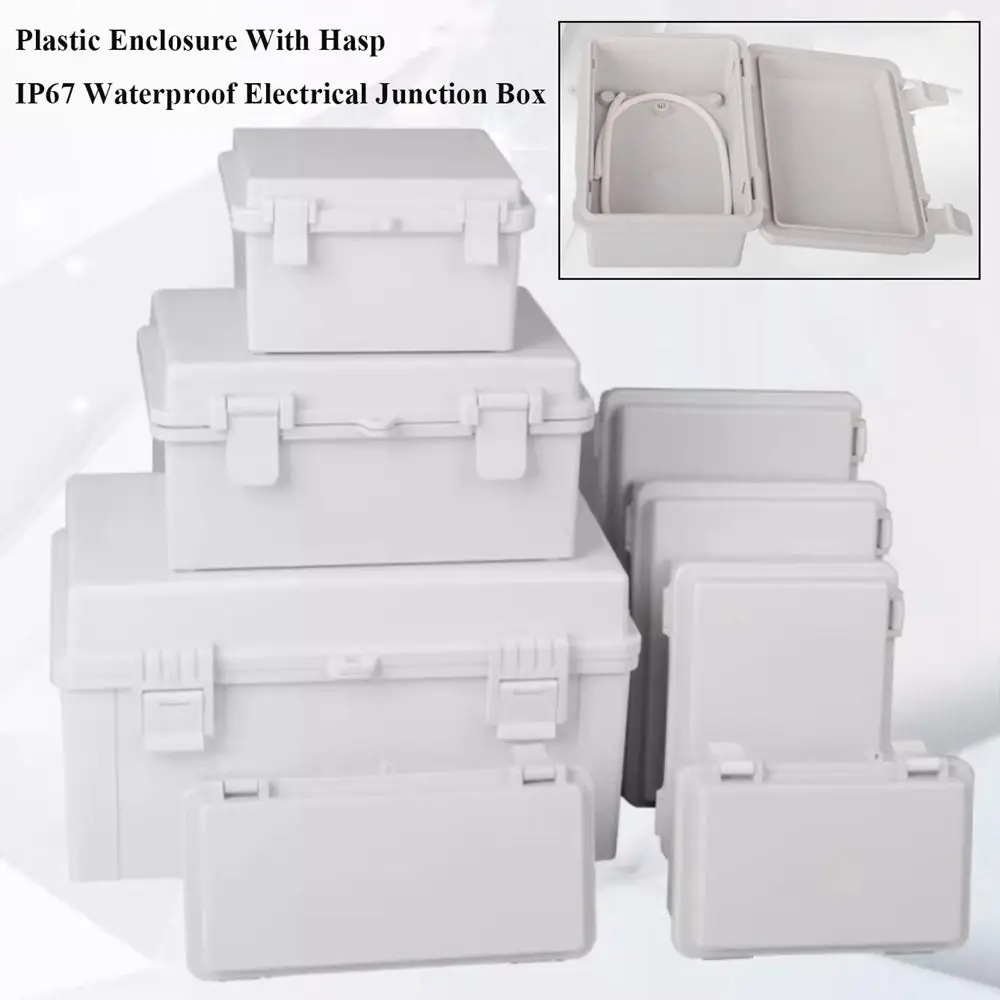 IP67 Electrical Junction Box Enclosure With Hasp Waterproof Outdoor Sealed Switch Power Case White Plastic Distribution Boxes
