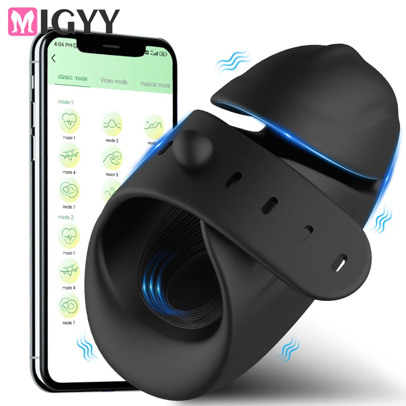 Männlicher Masturbator, verstellbarer Penis-Trainingsvibrator mit APP-Steuerung, Verzögerung der Ejakulation, Penisring, Eicheltrainer, Sexspielzeug für Männer 1
