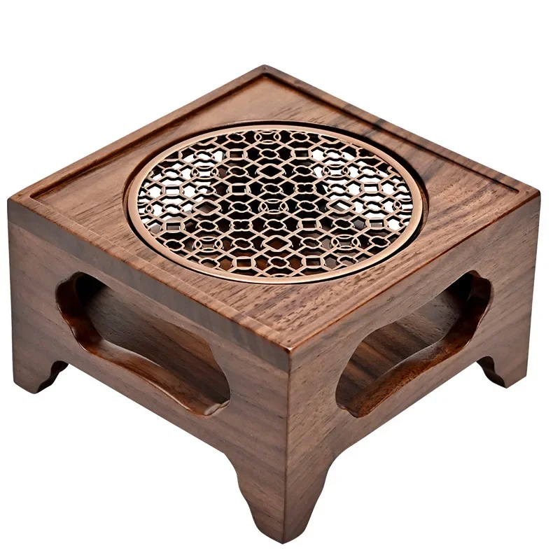 Chinese-Style Tea Cooker for Aromatherapy and Tea Ceremony Handmade Solid Wood Heating Base Zen Walnut Four-Legged Stove
