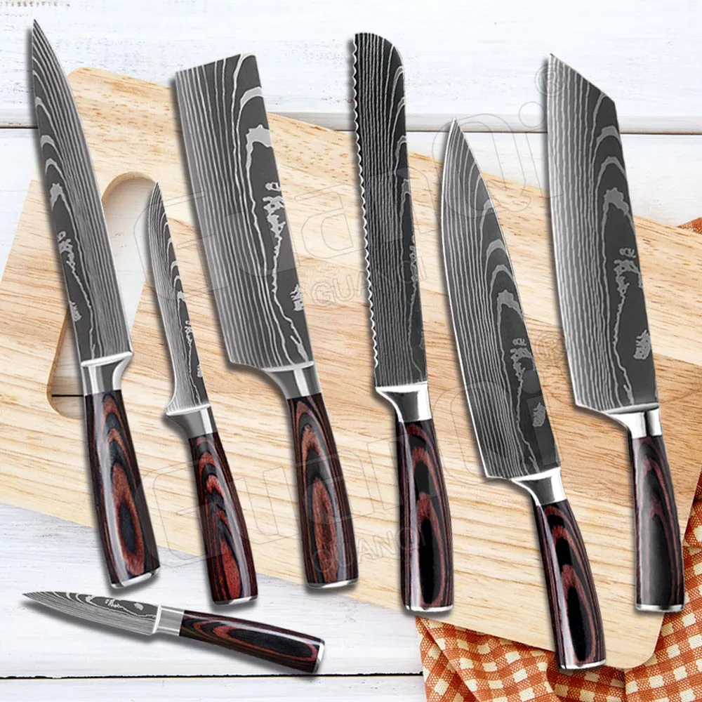 1-10 PCS Sharp Chef Knife Set Laser Damascus Pattern Kitchen Knife Kitchen  Tools