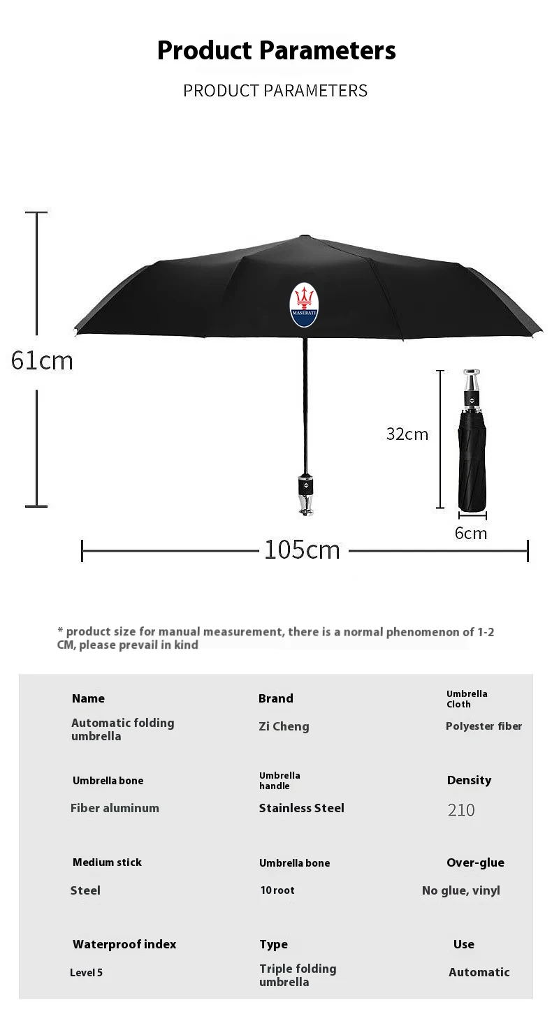 For Maserati Ghibli Levante MC20 Grecale Coupe Quattroporte GranTurismo Spyder Car Automatic Folding Windproof Sunshade Umbrella