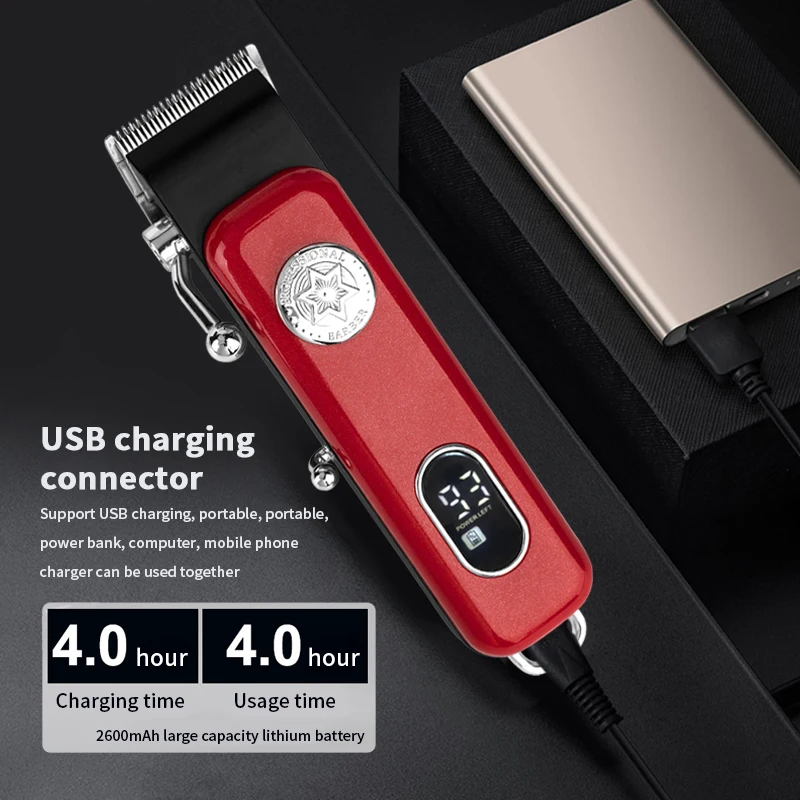 WAIKIL New Men's Stainless Steel Hair clipper Professional Electric Hair clipper USB Rechargeable Cordless Hair Repair Machine 6