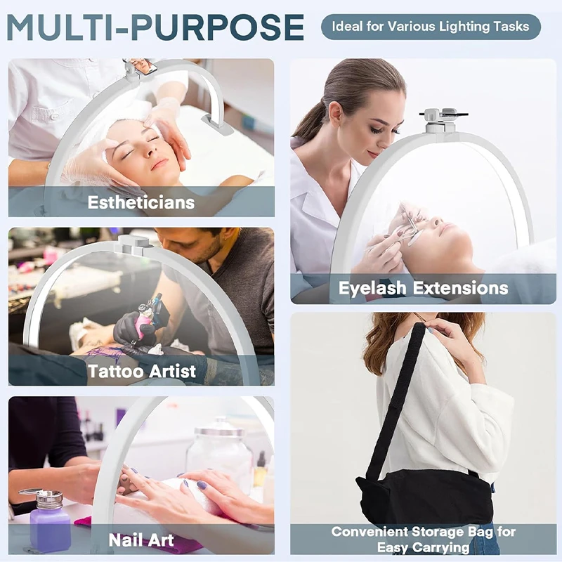 Half Moon Nail Desk Lamp Foldable LED Nail Fill Light Portable Beauty Salon Work Manicure & Lash 3000-6500K Professional Lamp 6