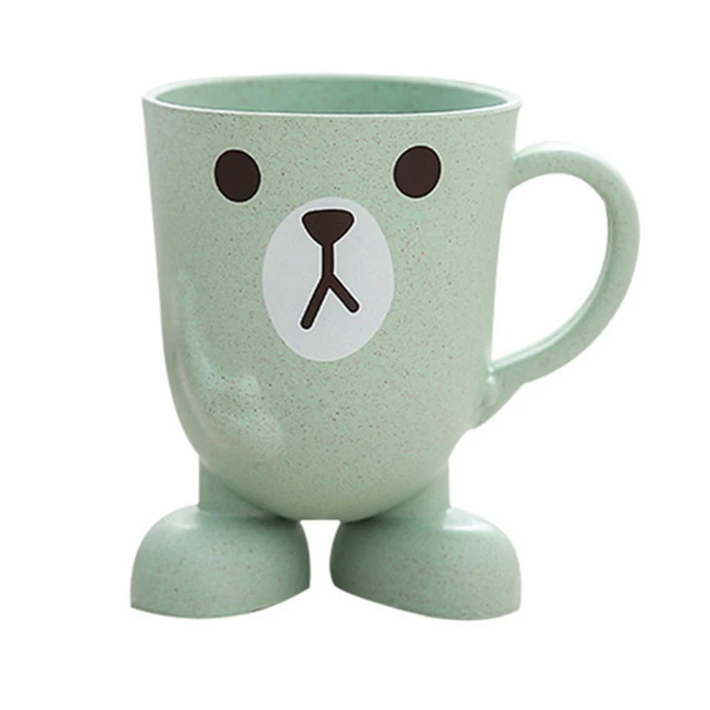 Cute Cartoon Mouthwash Cup Toothbrush Animal Style Wheat Straw Tumbler Travel Toothbrush Cups Holder Household Bathroom Supplies images - 6