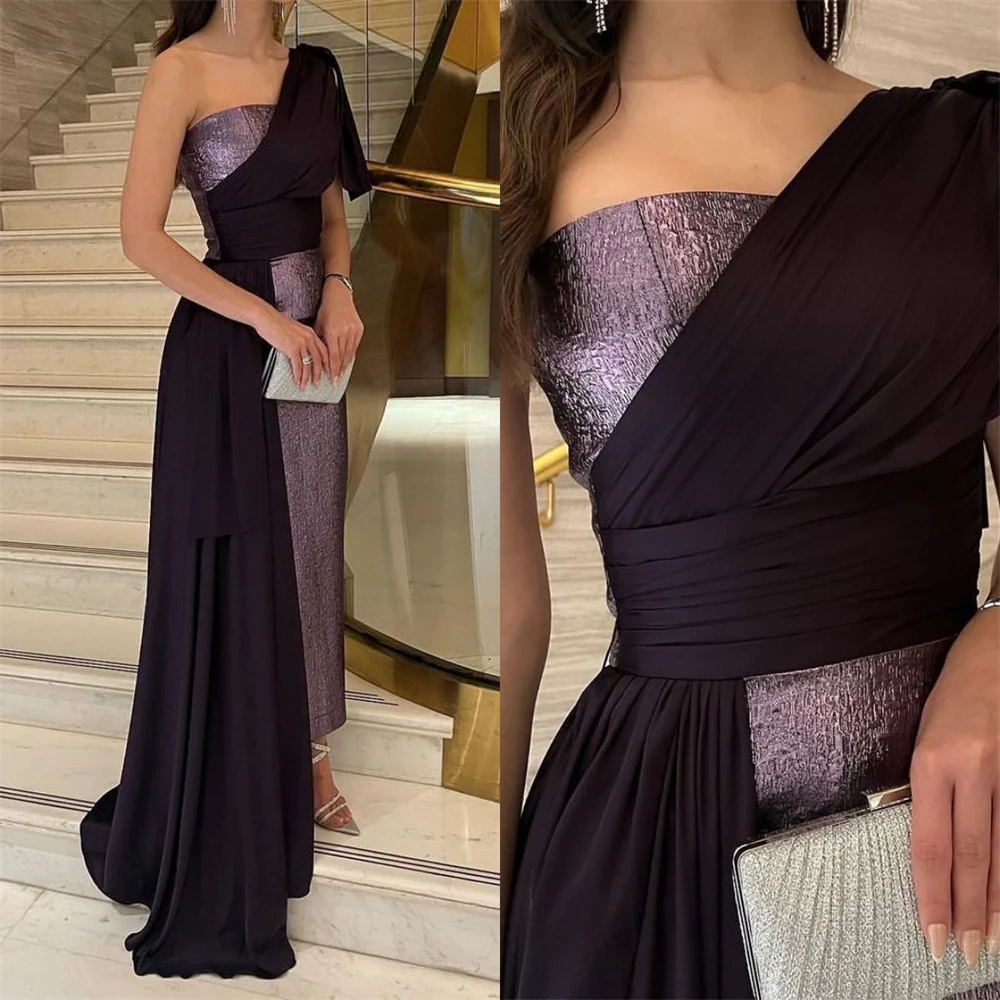 

Sexy One-shoulder Sheath Cocktail Celebrity Sequin Fold Draped Satin Prom Dresses vestidos de ocasião formal arabicevening dress