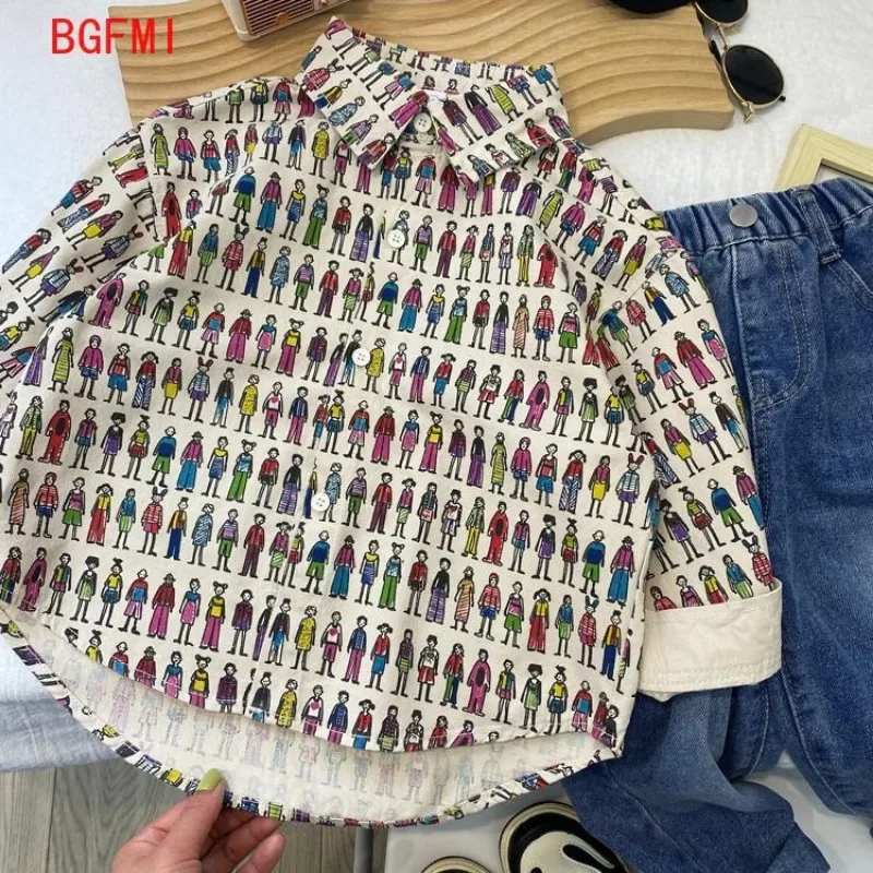 Korean Fashion Baby Girl Boy Cartoon Shirt Jacket Cotton Child Shirt Loose Outfit Spring Fall Baby Casual Clothes 2-11Y Cardigan