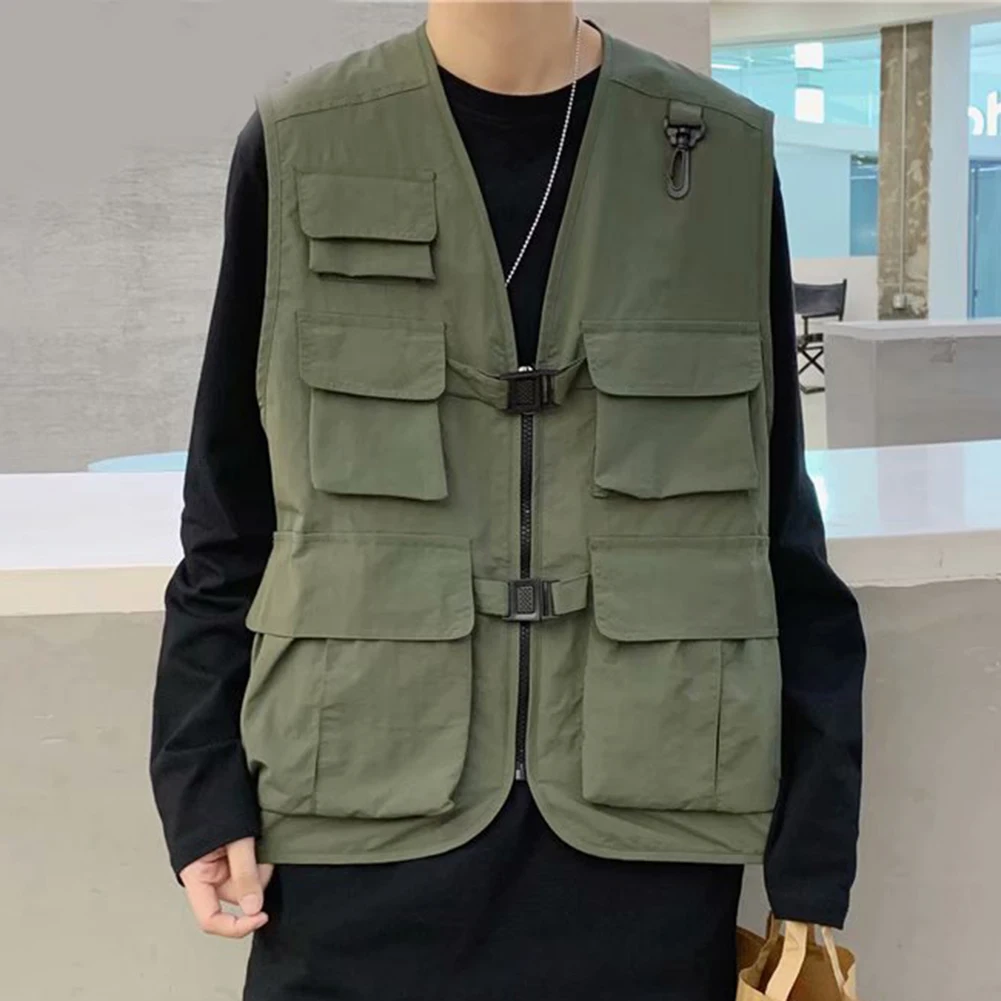 Cargo Waistcoat Vest Vacation Autumn Casual Coat Daily Fashion Holiday Jackets Outerwear Sleeveless Solid Color