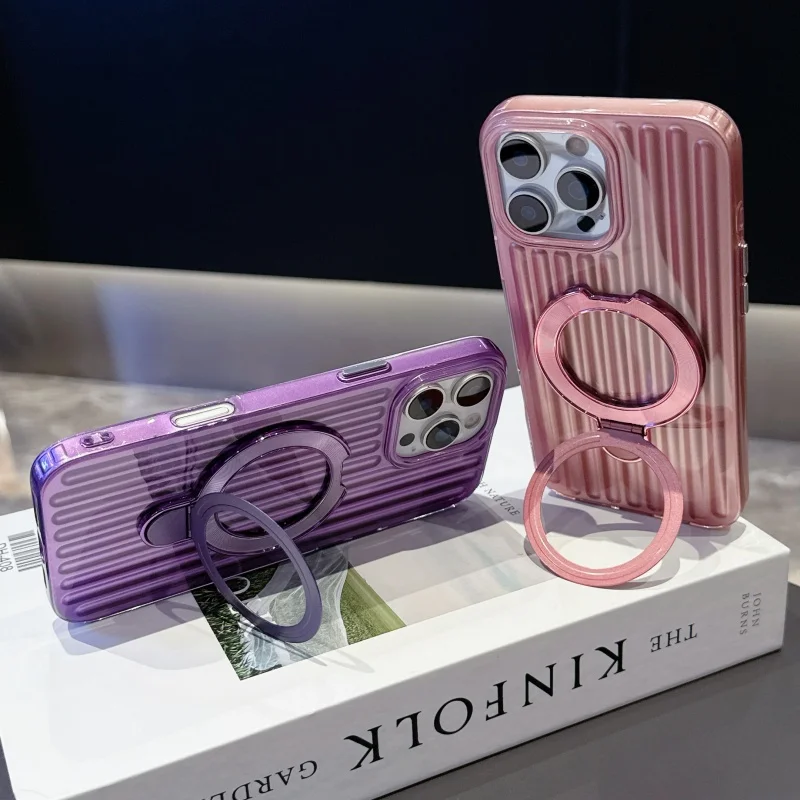 Corrugated Magnetic Folding Stand Holder Case with Stripe Design