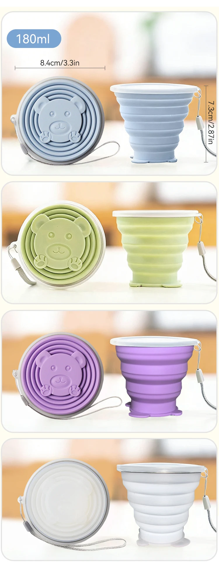 Portable Foldable Silicone Cup With Bear Design For Travel_voghion.com