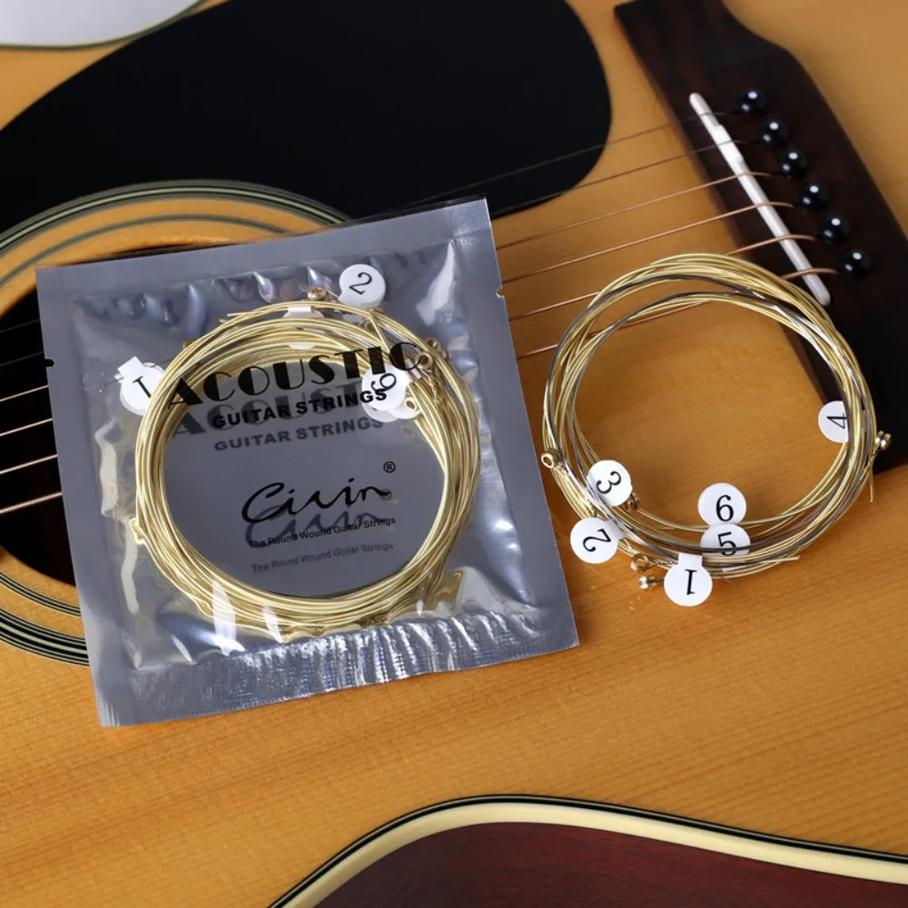 

Enhanced Sound Folk Guitar Strings Premium Brass Enhanced Durability Guitar Brass String 6pcs/set Hexagonal Steel Core