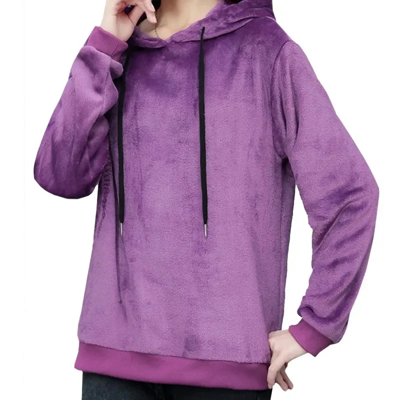 

old Velvet Plus Size Winter Keep Warm Women dies Purple Sweatsirt Solid Color Soft arajuku Female Clotes New Pullover