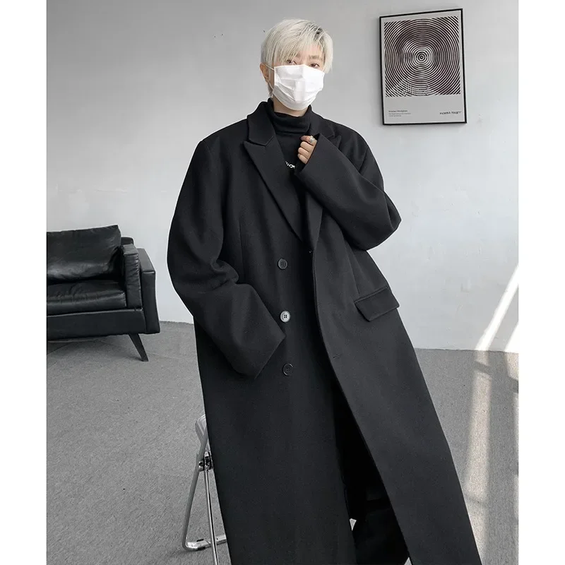 Autumn and Winter Woolen Trench Coat Over The Knee Men Loose