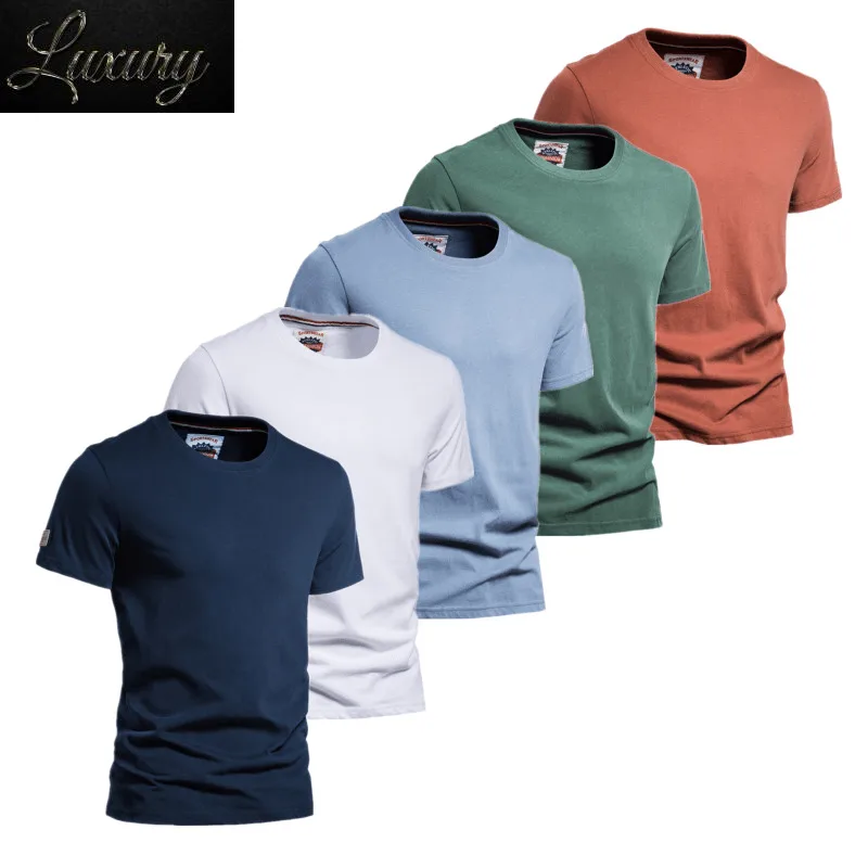 

5 Pcs Solid Color T Shirt Men Casual High Quality O-neck op ees New Summer Classic 100% Cotton s Shirts