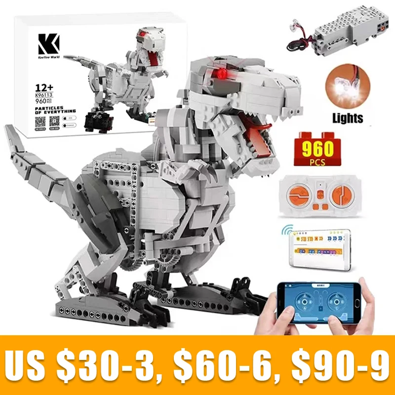 Tecnico Jurassic World K96113 Dinosaur App Telecomando Mattoni Building Blocks Programma Moc Toys For Children Kids Gift Sets