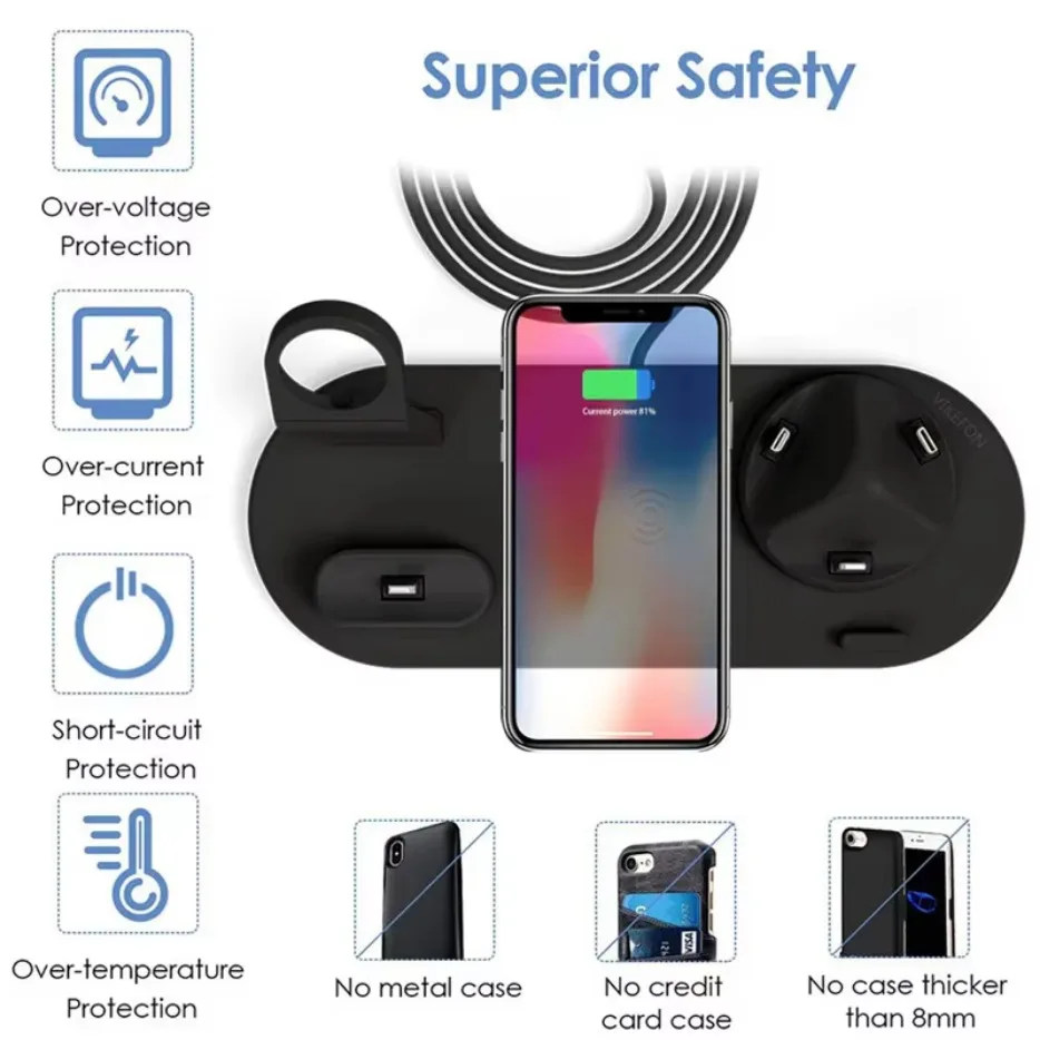 7 in 1 Wireless Charger Stand Pad Phone Induction Fast Charging Dock Station For iPhone 16 15 14 13 12 Apple Watch 1-10 Airpods