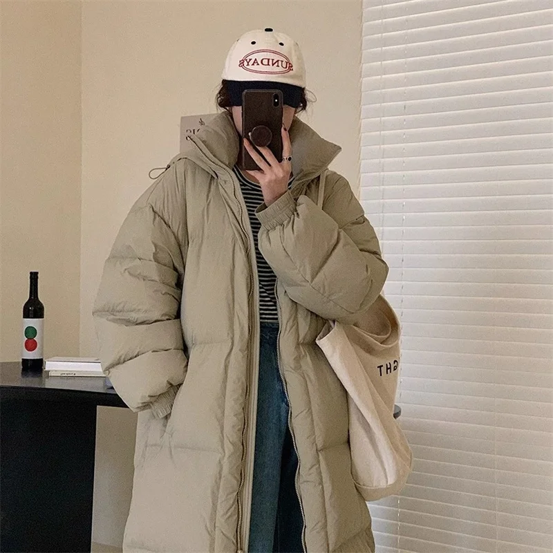 Knee Length Hooded Thickened Down Coat For Women's 2023 Winter New Loose And Warm White Duck Down Jacket C28