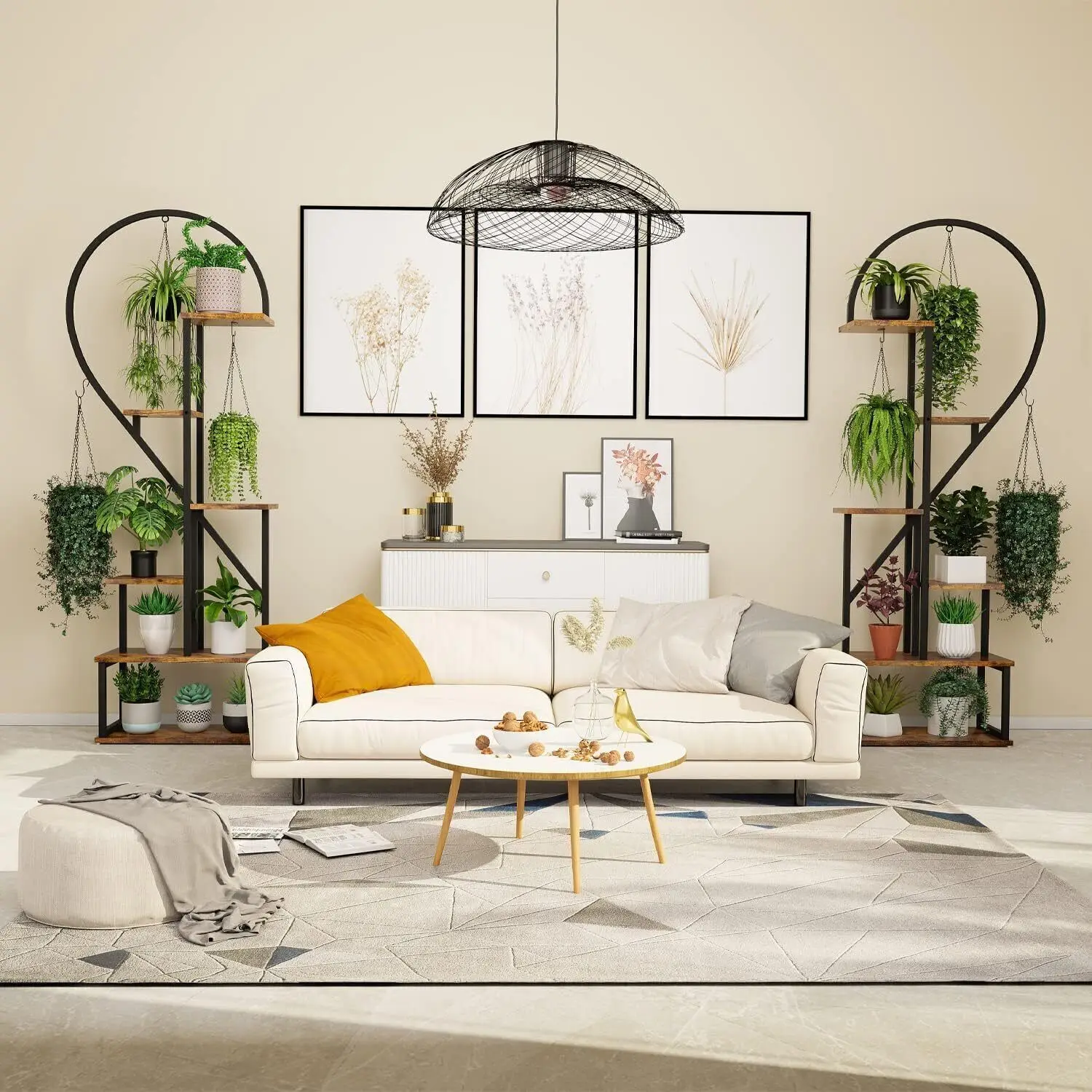 6 Tier Heart Shaped Plant Stand, Wood & Metal Flower Rack for Plants Display, Storage Shelf for Garden, Balcony, Living Room