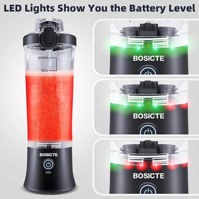 New 4000mAh Portable Juicer Cup 600ML with 6 Blades 20 Oz Mini Blender Cup for Shakes and Smoothis Blender Mixer Cup Fit Outdoor 2