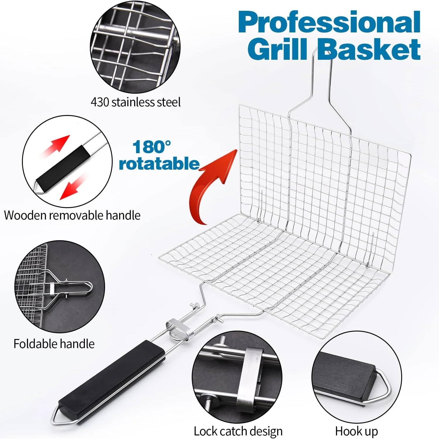 Grill Basket Stainless Steel Folding Grilling Basket Outdoor Camping BBQ Rack Shrimp Steaks Fish Barbeque Griller Cooking Tool bbq grilling accessories bbq grilling basket