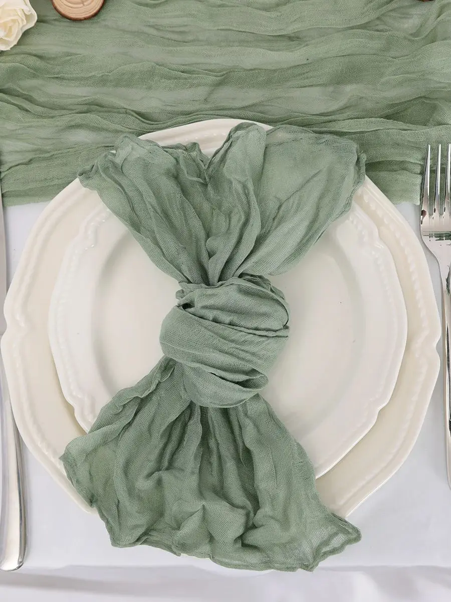 Description Picture 2 of item6PC Sage green Gauze Napkin Christmas Cheesecloth Table placemats Setting Dining Wedding Party Banquets Banquets Arches  Decor