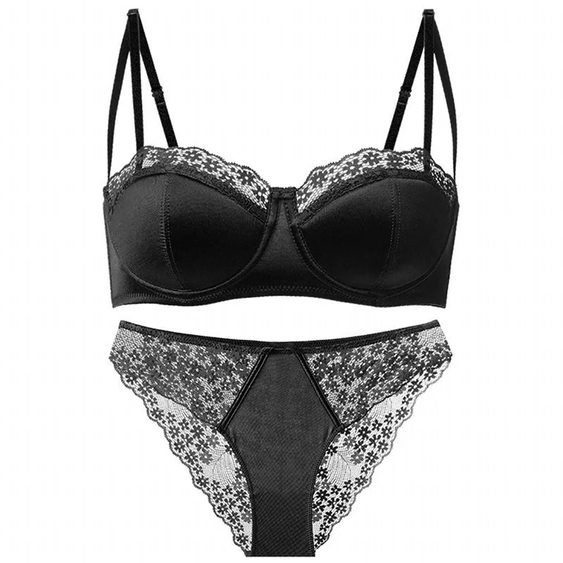 Ensemble de lingerie sexy tendance, soutien-gorge en dentelle demi-bonnet push-up à armatures fines, anti-affaissement, minimiseur de graisse sous les aisselles pour usage quotidien