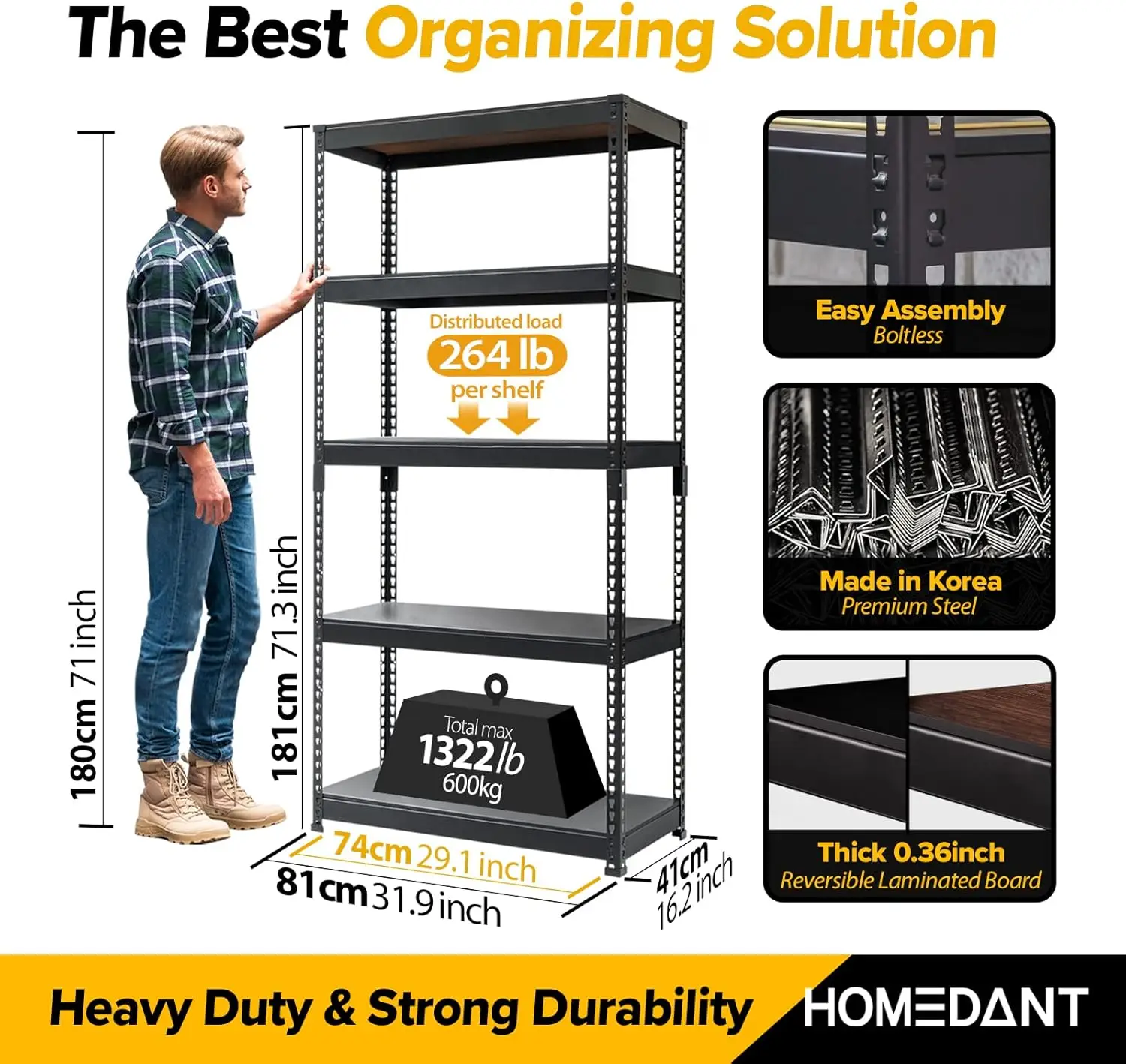5 Tier Laminated White Metal Shelving Unit Adjustable Garage Storage Utility Rack Heavy Duty Shelves Organization Multipurpose 4