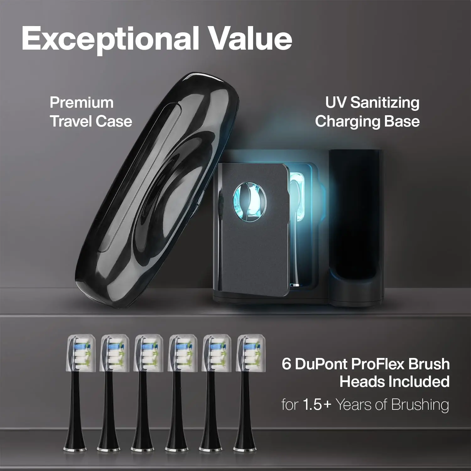 Toothbrush w UV Sanitizing Base &ndash; 5 Modes & Smart Timers &ndash; Premium Travel Case
