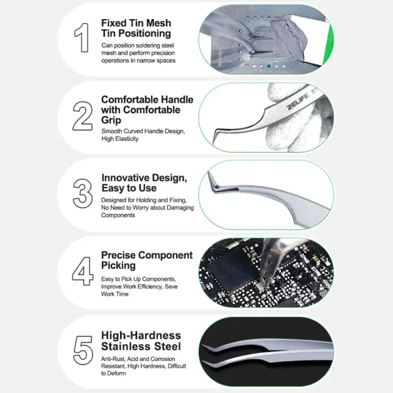 Precision Tweezers Relife Chip Positioning Super Hard for Soldering and IC Chip Micro-repair