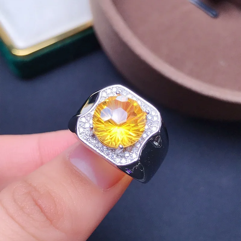 

Yellow Citrine Men's Ring Real 925 Silver