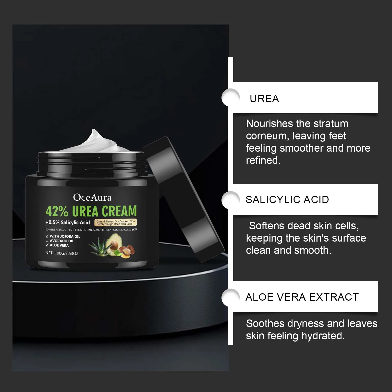 Foot Moisturizing Cream: Nourishes and hydrates foot skin, providing gentle care with a lightweight, easily absorbed texture.