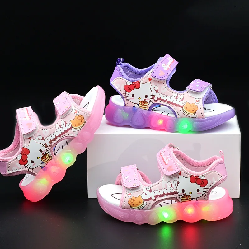 Sanrio Boys Girls Led Light 스포츠 샌들 헬로 키티 여름 키즈 샌들 미끄럼 방지  신발