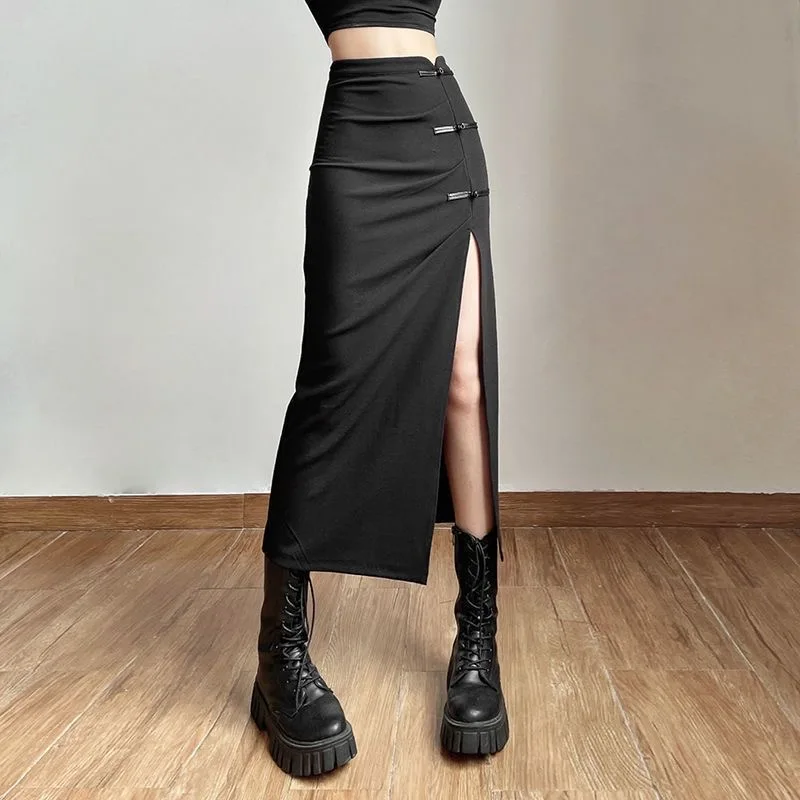 

New Chinese Haute Couture Split Half Length Skirt For Women With Retro Elegance Wrinkled Sexy Slim Wrap Hip Skirt