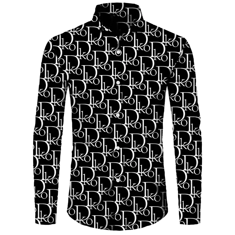 thumbnail image 1 of Camisas de moda para hombre, divertidas camisetas con estampado de letras, solapa con botones, cárdigan informal de manga corta y larga, ropa de calle de hip hop, camisa, 1 of 5